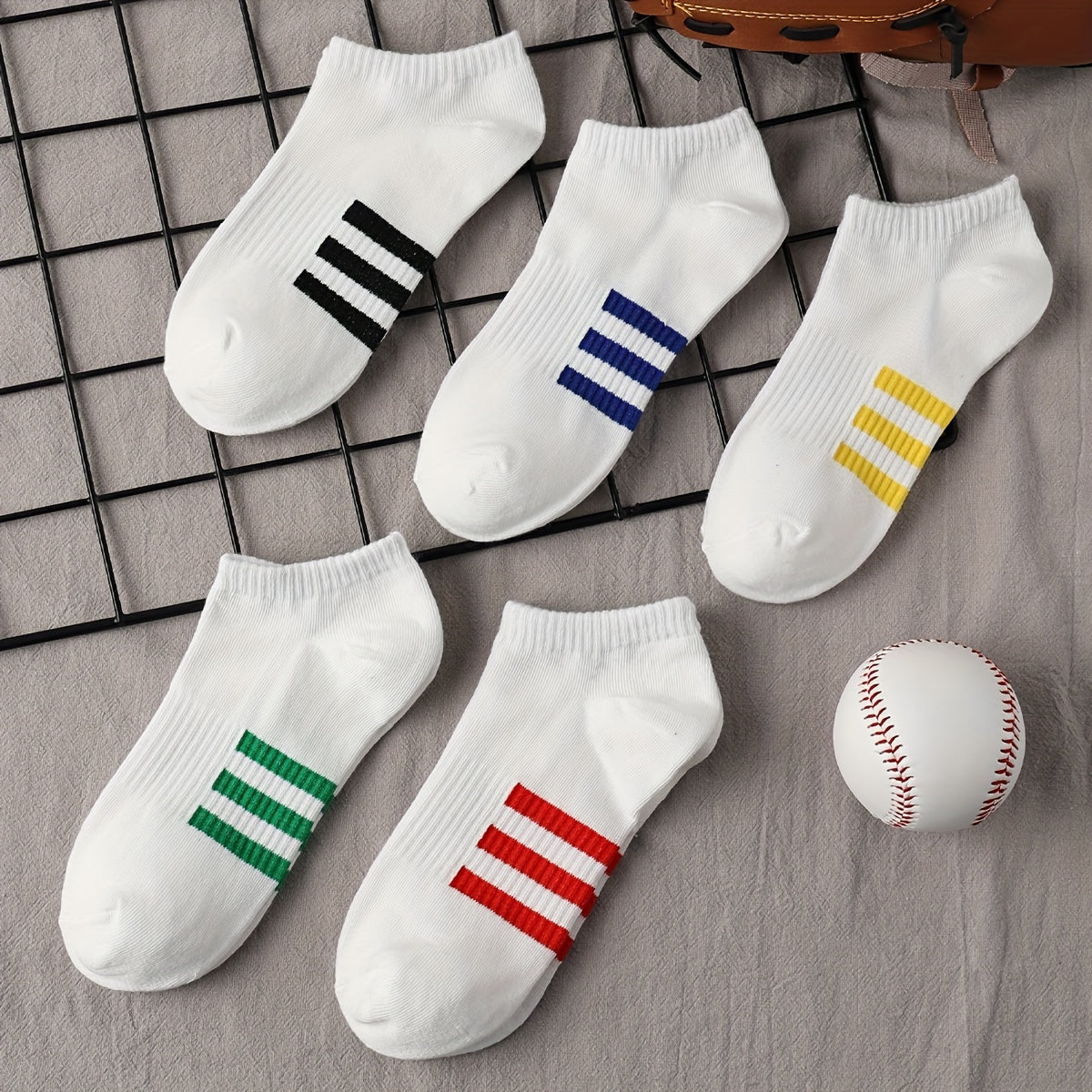 5 Pairs Striped Ankle Socks Soft Lightweight Low Cut Women's Stockings