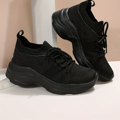 Women's Chunky Sneakers Breathable Knit Lace Up Comfy Walking Shoes