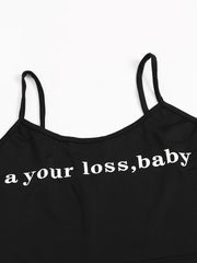  Slogan Print Crop Cami Top & Shorts Set