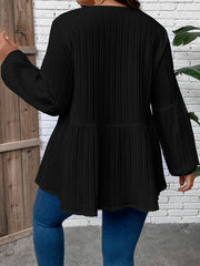  Solid Ribbed Lantern Sleeve Peplum Top
