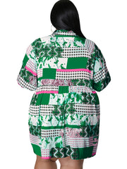  Geometric Print Shirt Dress Women's Boho Midi Dress