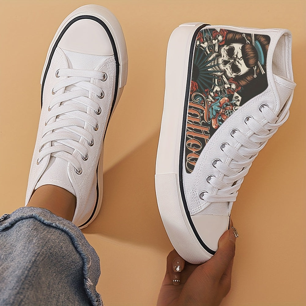 Horror Skull Pattern High Top Canvas Sneakers