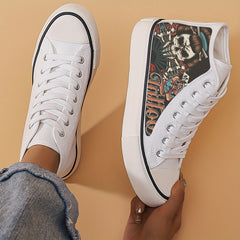 Horror Skull Pattern High Top Canvas Sneakers