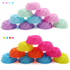 12pcs Silicone Bundt Cake Mold Non Stick Mini Fluted Cake Cups