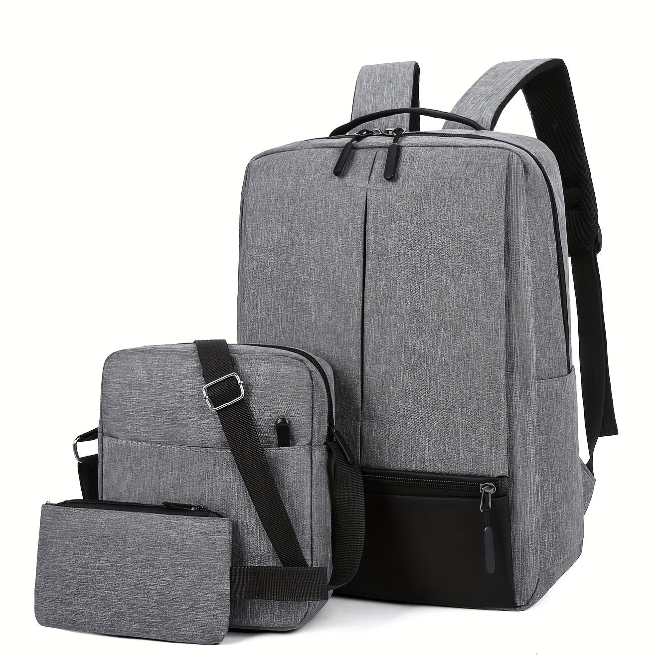 3pcs Men's Backpack Crossbody Bag Set With USB Charging Port