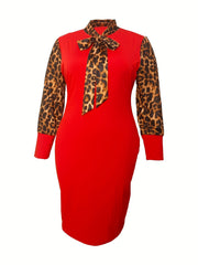  Leopard Print Raglan Sleeve Bodycon Dress