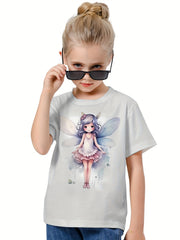 3D Fairy Graphic Crew Neck T shirt Girls Casual Summer Top