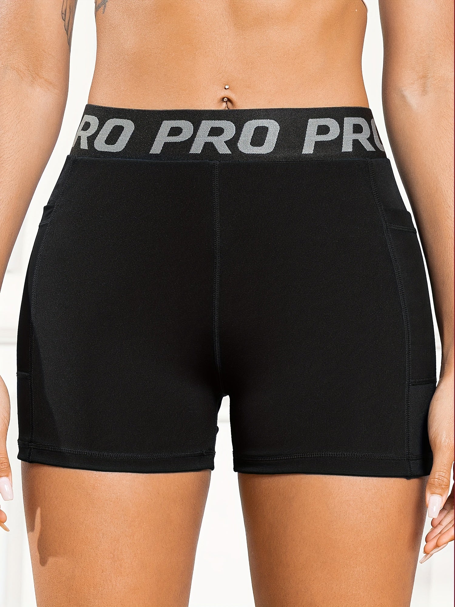 Women's Letter Graphic Running Shorts With Pockets - Comfortable Activewear