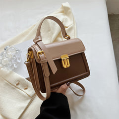 Buckle Decor Handbag Square Crossbody Bag Faux Leather Flap Purse For Women