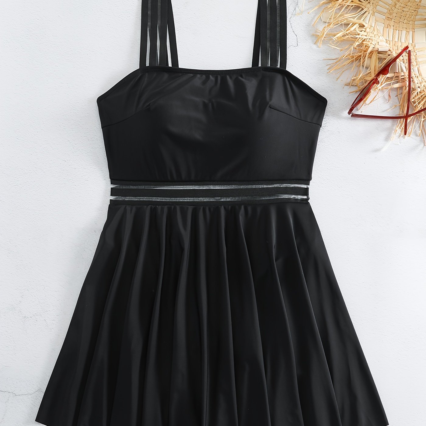  Sexy Swimsuit Mesh High Waist Skirted One Piece