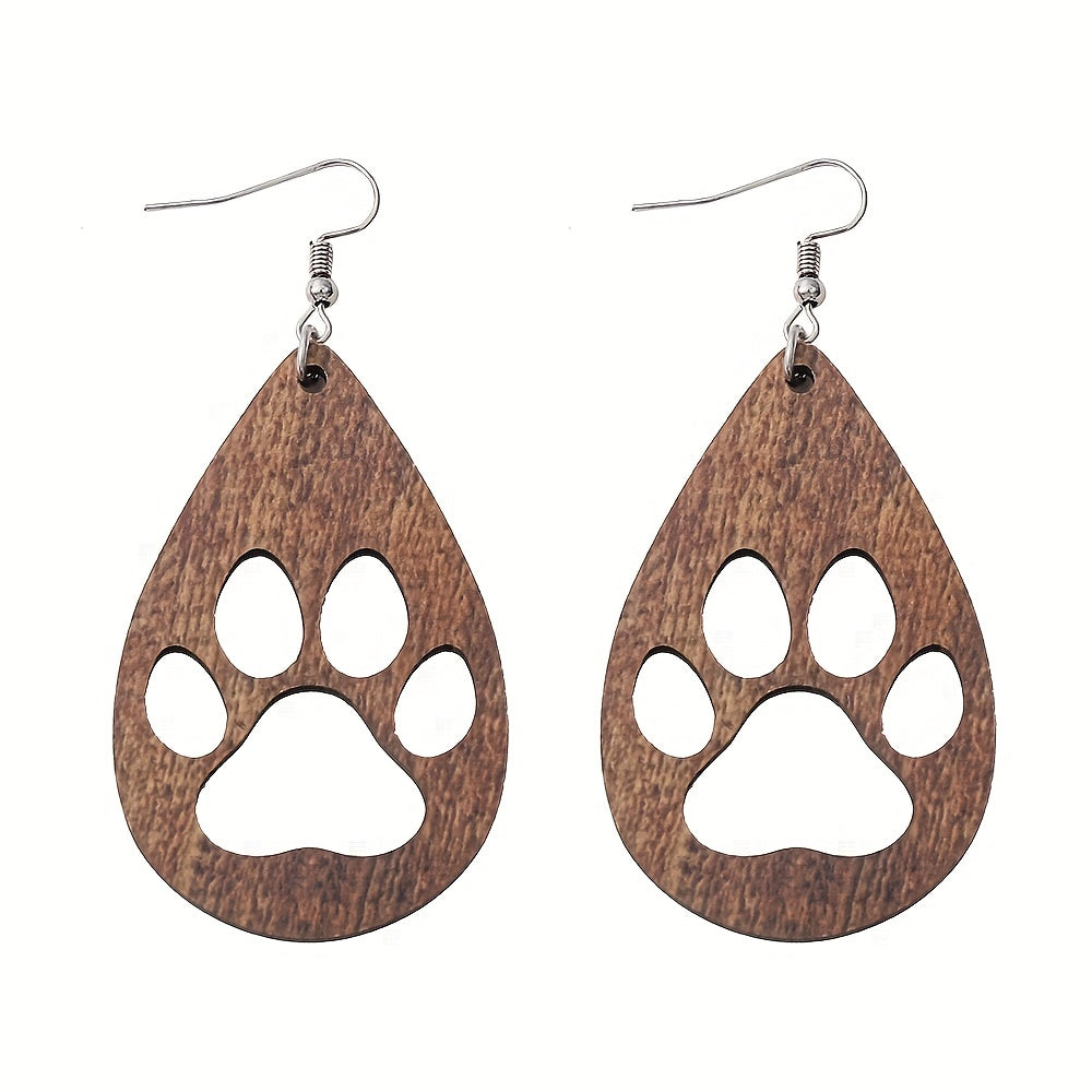 Wood Footprints Earrings Dangle Lightweight Women Girls