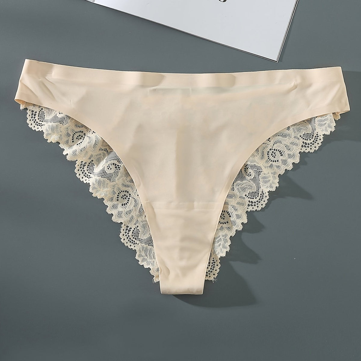 Solid Contrast Lace High Stretch Panties Plus Size