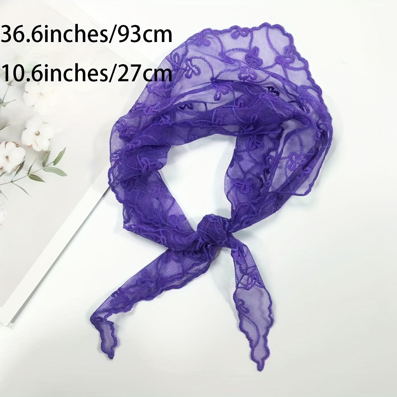 Purple Lace Triangle Scarf Thin Breathable Embroidered Shawl