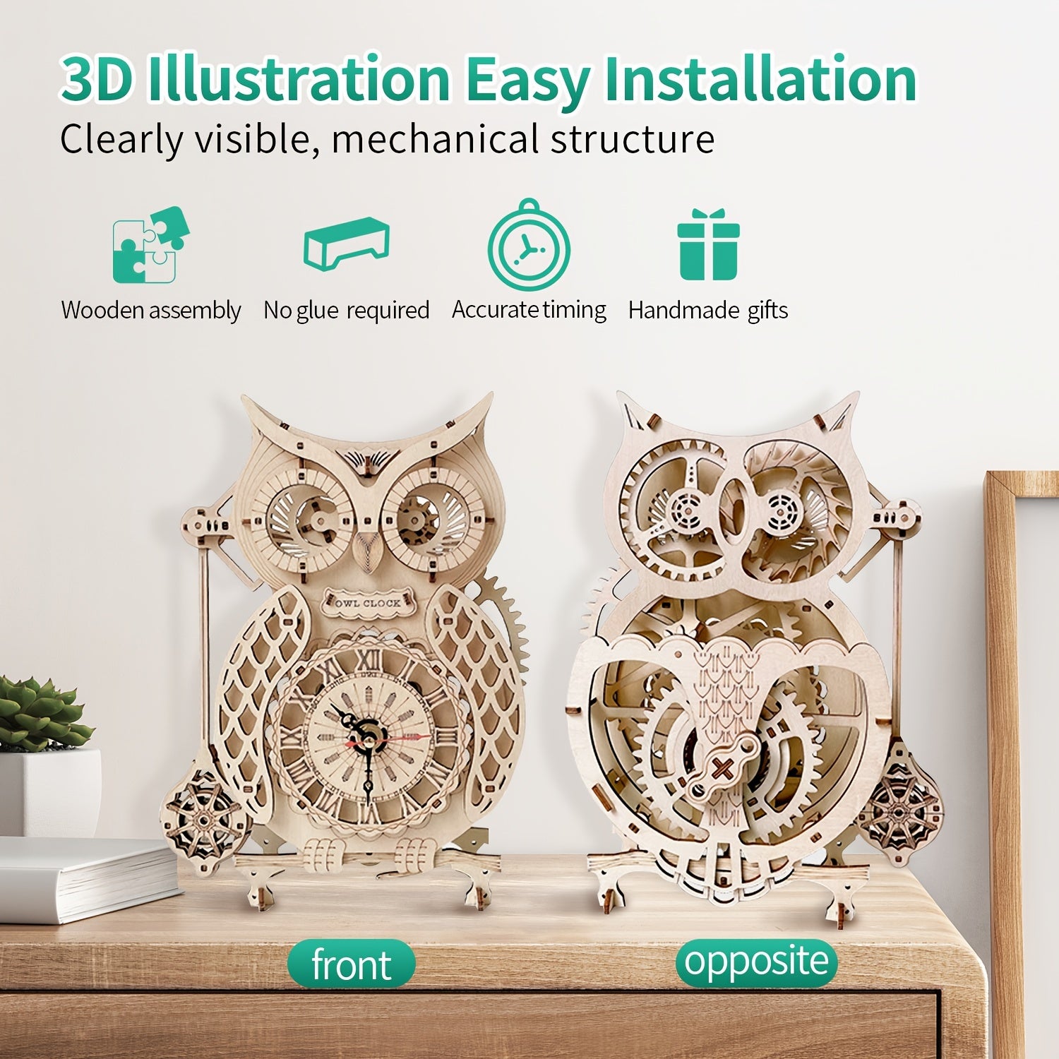 3D Wooden Puzzle DIY Owl Pendulum Clock Ferris Wheel Toy