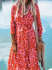  Boho Dress Allover Print Maxi Shirt Dress