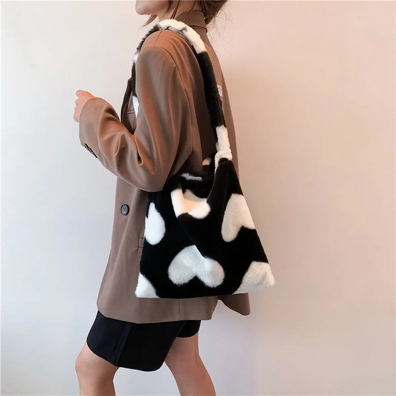 Fluffy Shoulder Bag Top-Handle Bag Female Autumn Winter Handbag Plush Tote
