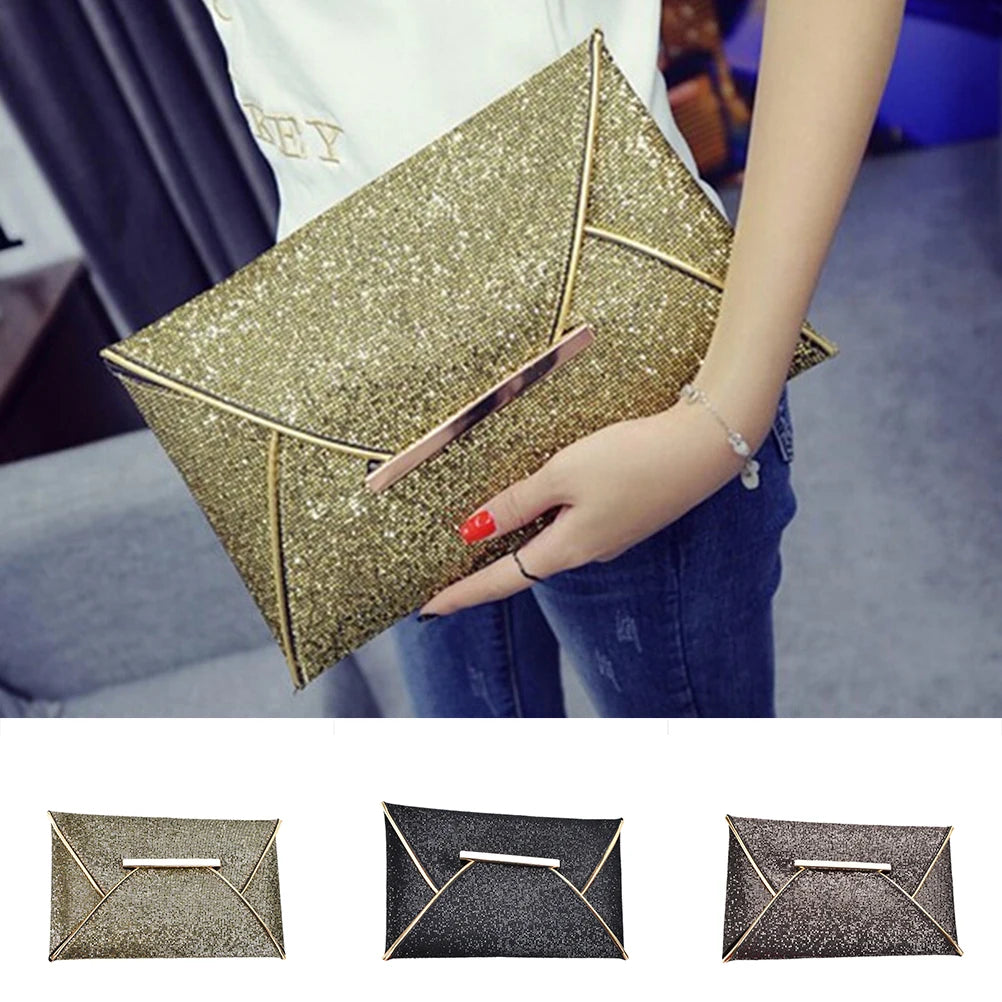 Glitter Envelope Clutch Wedding Bag Evening Party Purse Handbag