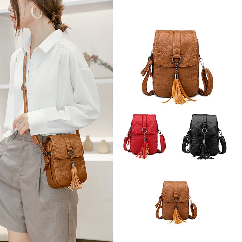 Women's Phone Bag Flip Buckle Mini Messenger Bag PU Leather Shoulder Bag