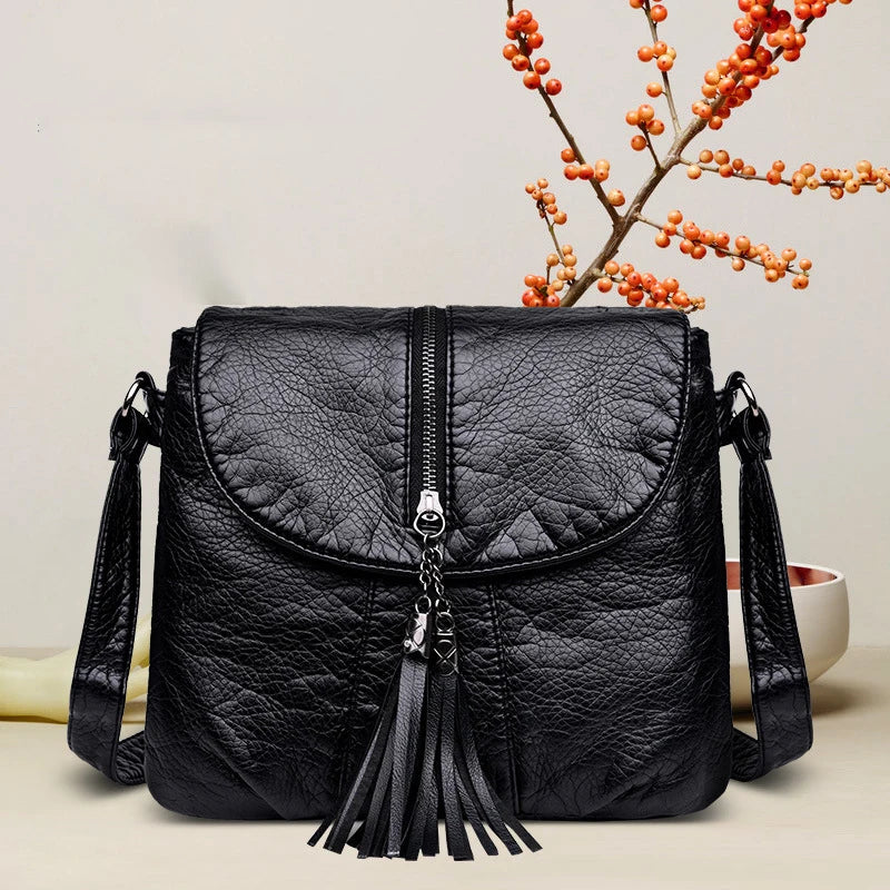Fashion ladies shoulder bag messenger bag multi-pocket pu leather buckle handbag