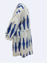  Geometric Print Tie Front Mini Dress