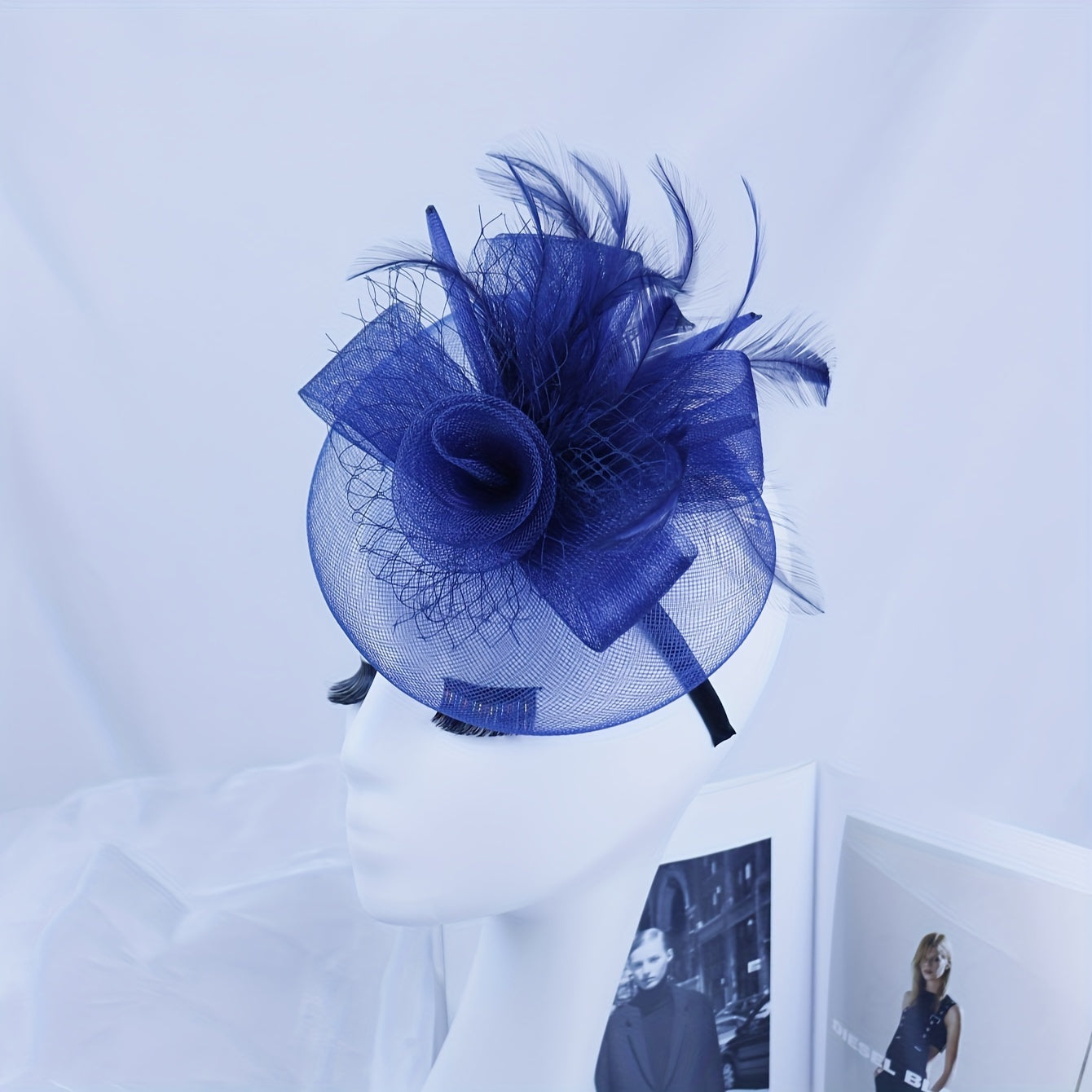 Vintage Turkey Feather Mesh Cap for Women