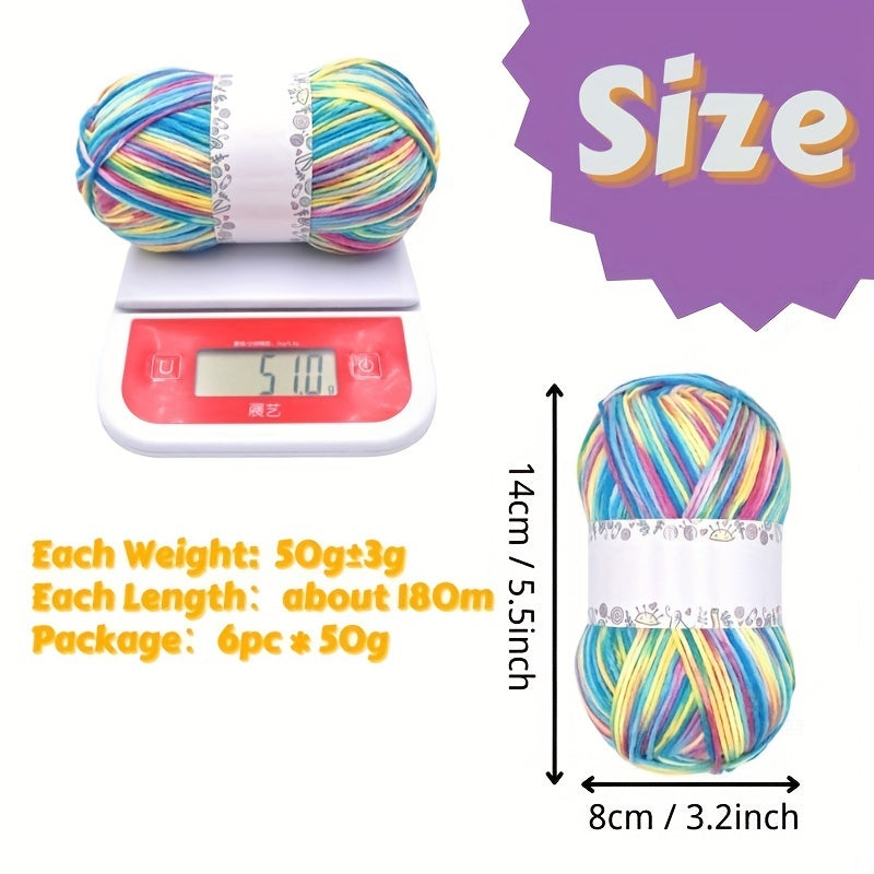 6 Skeins Rainbow Colorful Yarn for Knitting Crocheting Sweaters Scarves Shawls