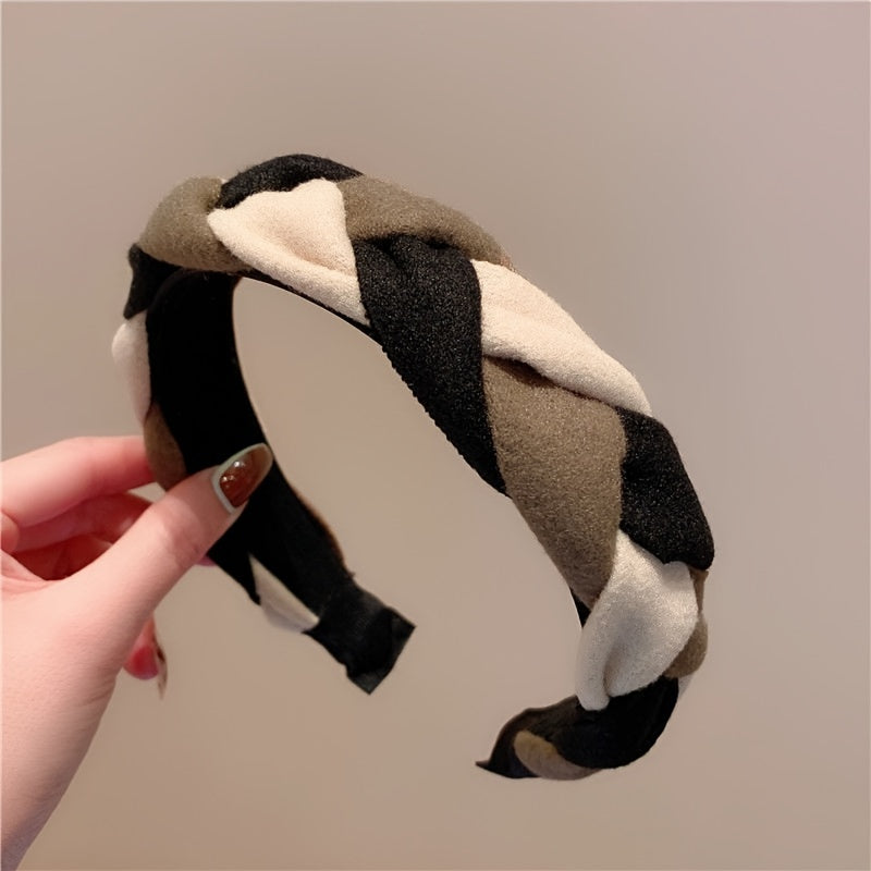 Vintage Block Headband Braided Twist Hair Band Women's Headdress