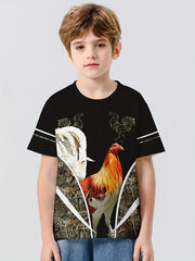 Chicken 3D Print Boys Summer T-shirt Lightweight Round Neck Short Sleeve