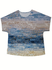  Women's Tie Dye & Geo Print Short Sleeve Blouse