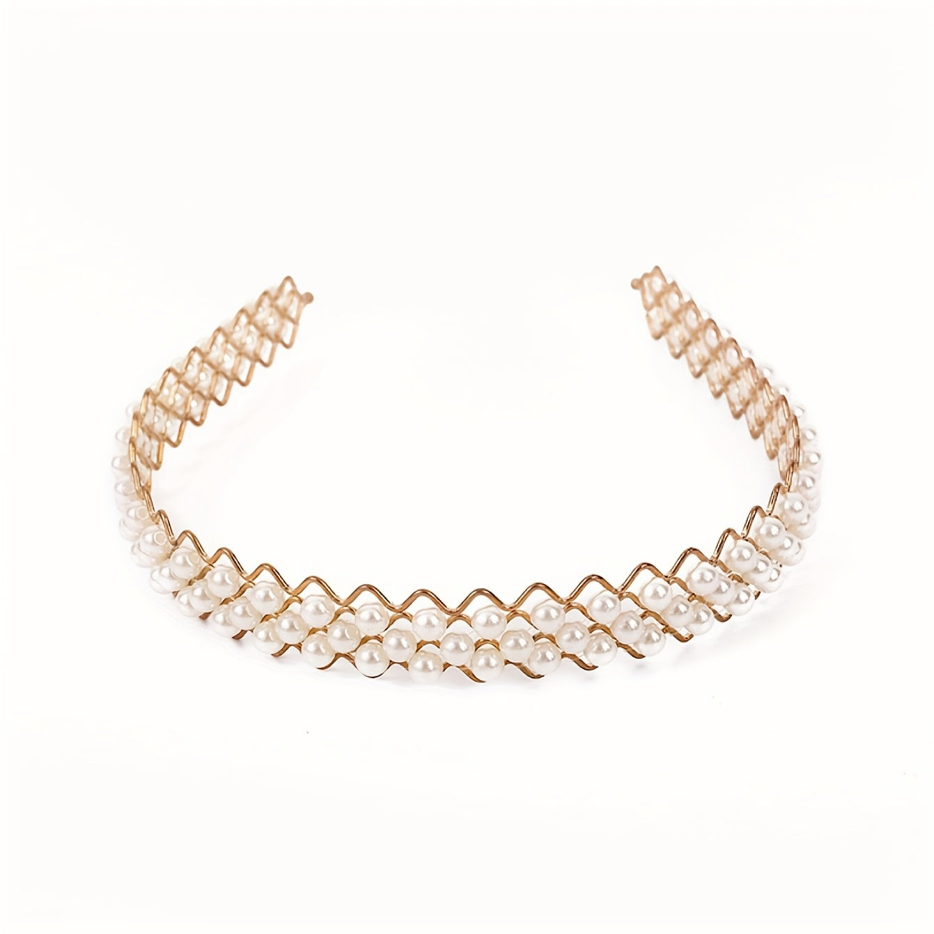 Faux Pearl Wavy Headband Metal Headdress Hair Band Hair Accessories