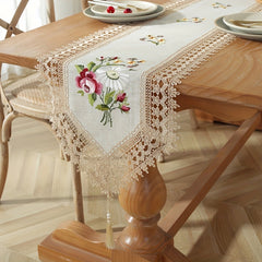 Polyester Table Runner Embroidery Flowers Coffee Lace Fringe for Home Decoration