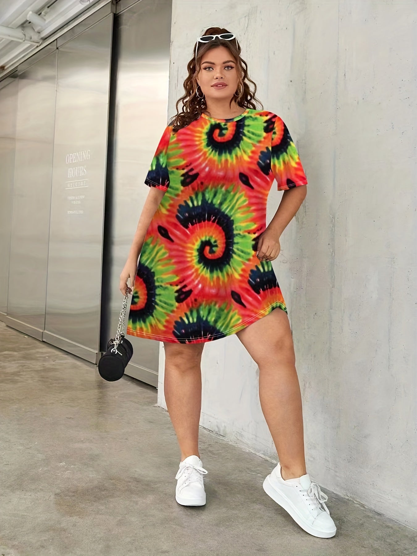  Ombre Tie Dye Geo Print Short Sleeve Comfort Home Wear Dress