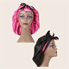 Double Layer Satin Bonnet Sleep Cap Hair Bonnets Stretchy Tie Band Hair Cap