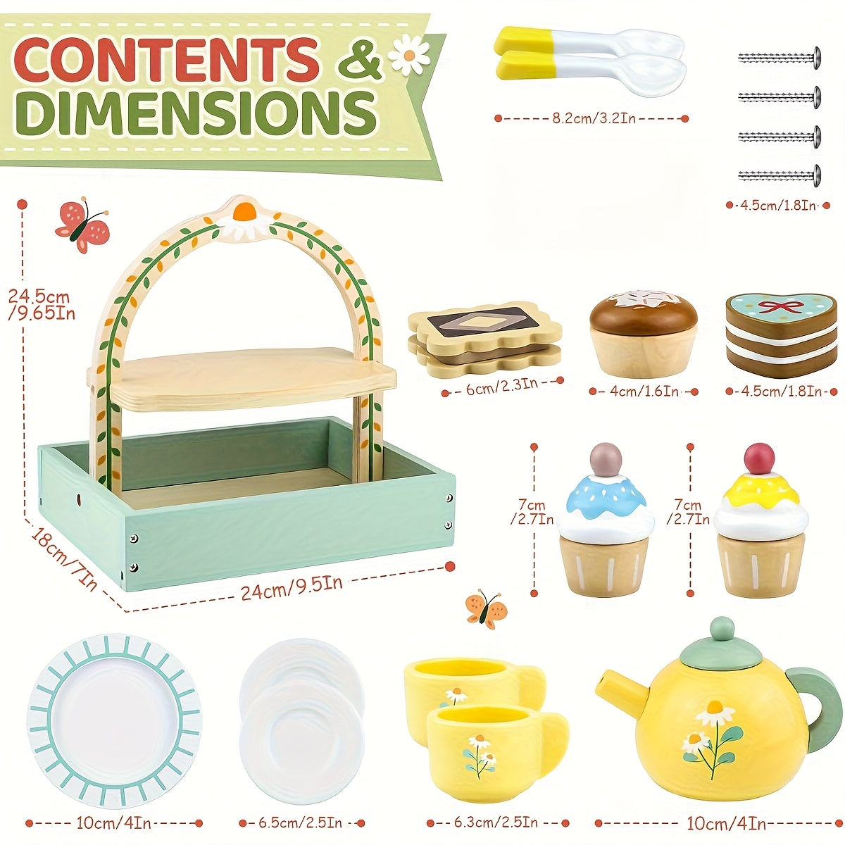Wooden Tea Party Playset with Kitchen Accessories for Ages 3