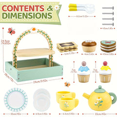 Wooden Tea Party Playset with Kitchen Accessories for Ages 3