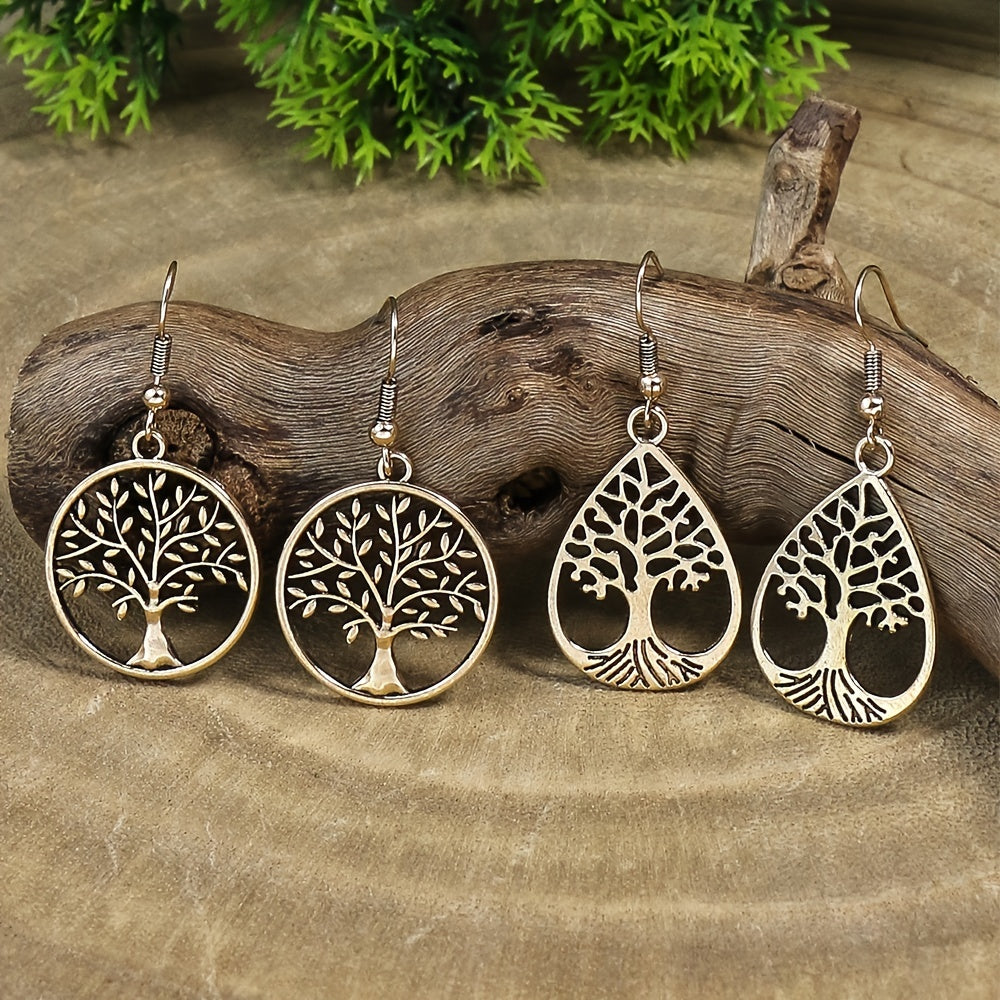 Vintage Silver Tree Of Life Pendant Earrings 2 Pairs Set
