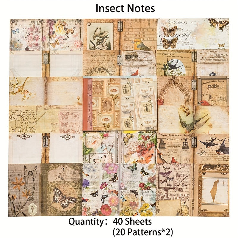 40 Sheets Vintage Scrapbook Paper for Junk Journaling Retro Notebook