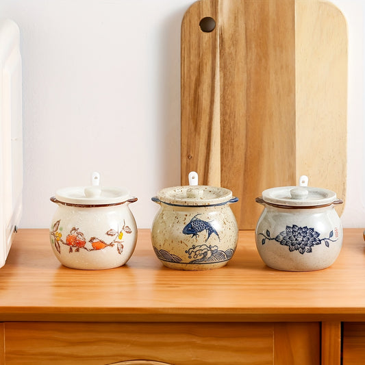 Japanese Ceramic Spice Jar with Lid and Spoon