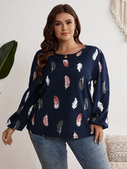  Feather Print Long Sleeve Top