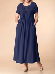  Maxi Dress Women's Short Sleeve Round Neck Dress With Pockets