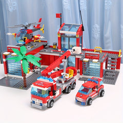 774pcs City Fire Station Building Blocks Firefighter Truck Helicopter Toys