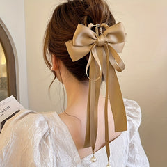 Retro Bowknot Ribbon Pearl Hair Claw Hair Clip Hair Accessories