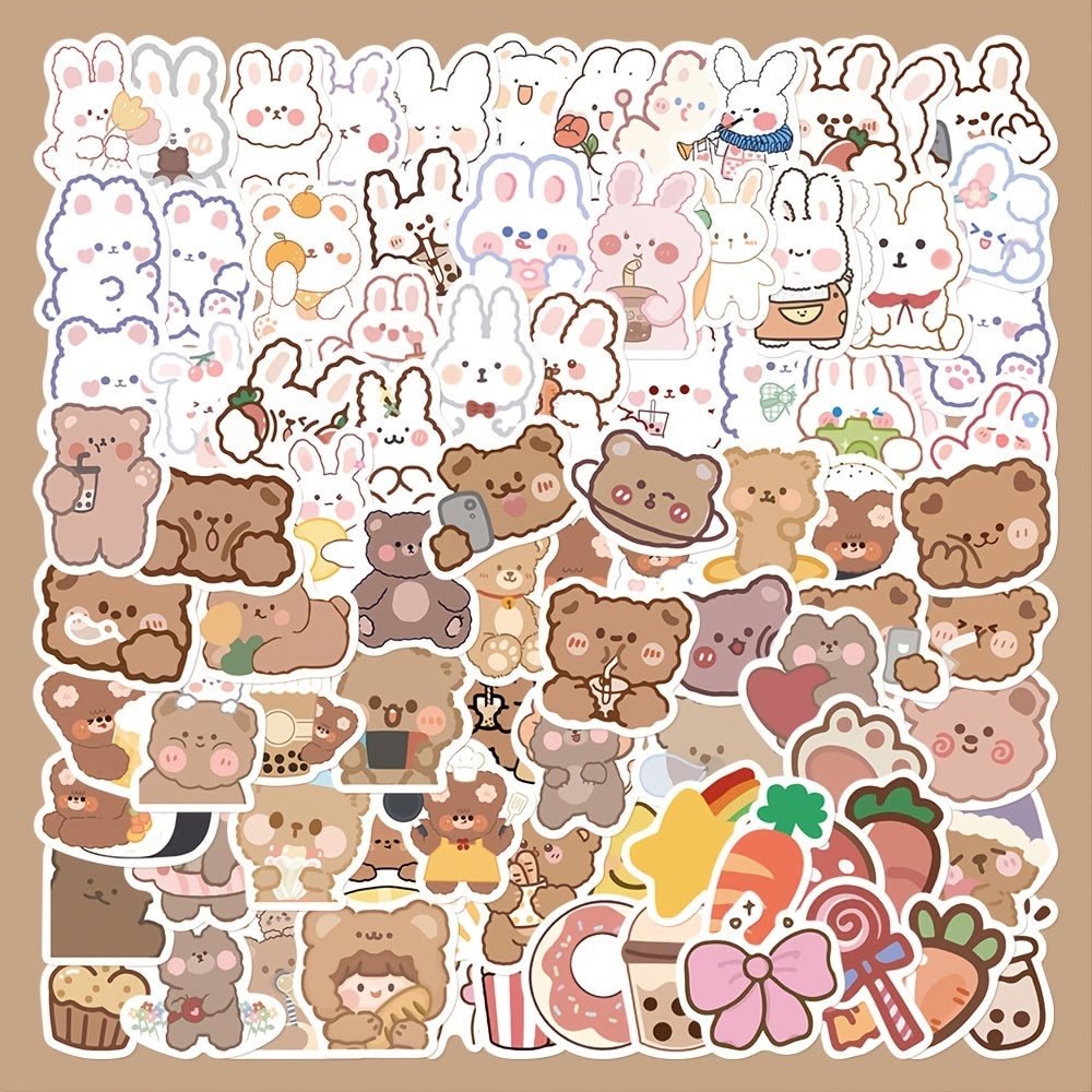 90pcs Bunny & Bear Cartoon Stickers Waterproof DIY Decorations