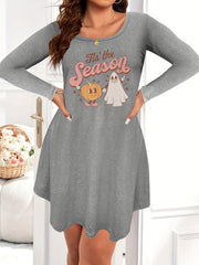  Halloween Nightdress Pumpkin Ghost Print Long Sleeve Sleep D