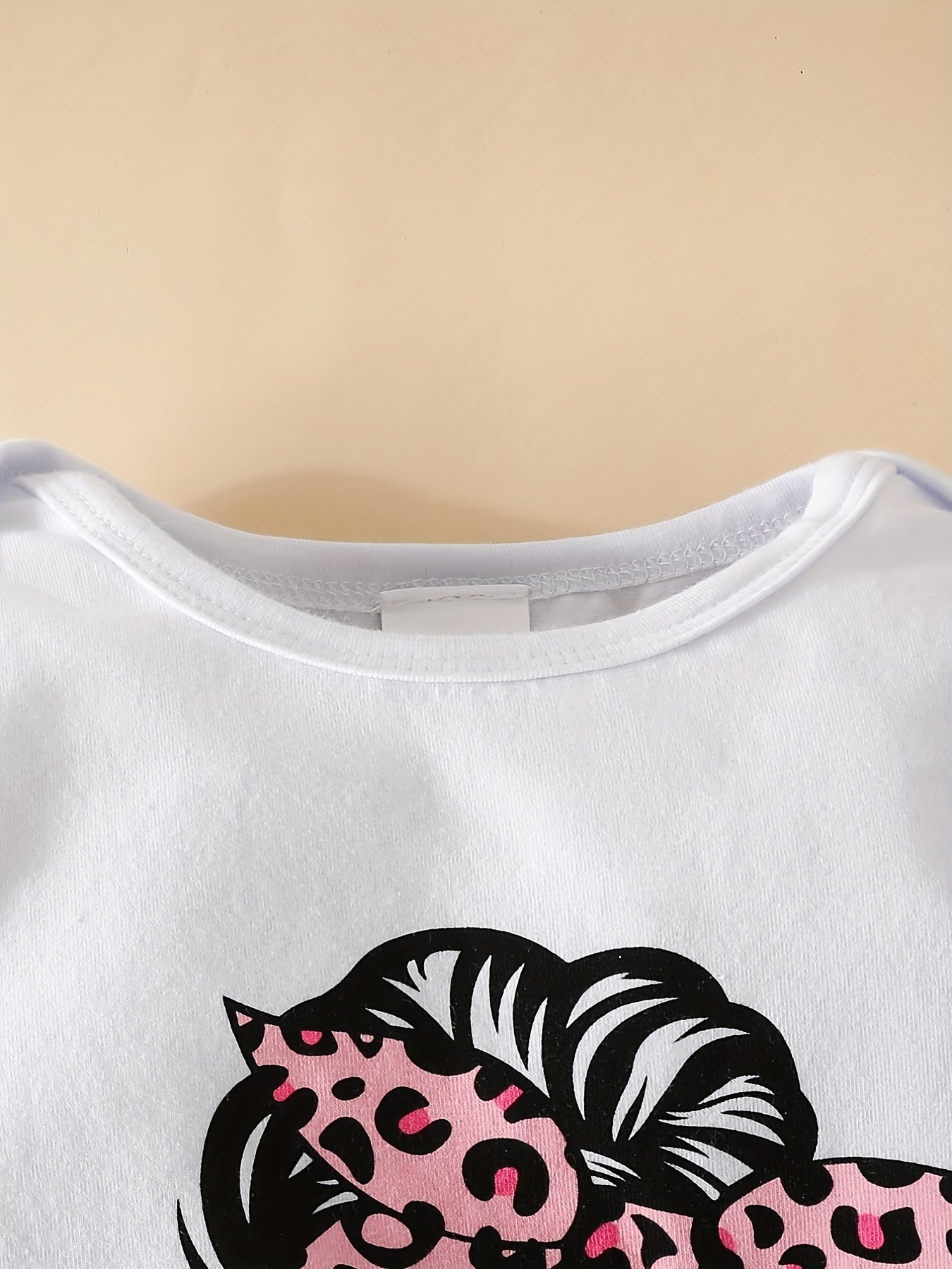 Baby Girl Cartoon Print Romper & Leopard Print Flared Set