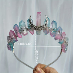 Titanium Quartz Crystal Crown Silver Headband Pink Tiara