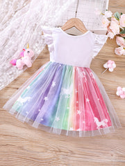 Toddler Girls Unicorn Ruffled Sleeveless Mesh Dress Kids Summer Clothes