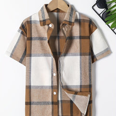 Boys Plaid Casual Short Sleeve Lapel Shirt Summer Clothes