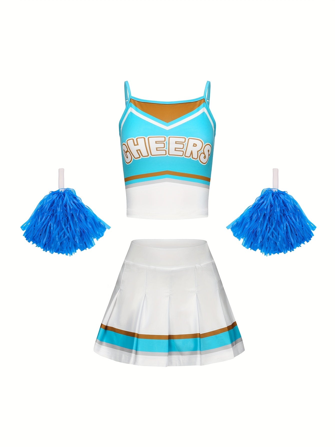 3pcs Girls Cheerleading Outfits With Poms For Sports Performance