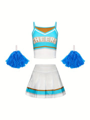 3pcs Girls Cheerleading Outfits With Poms For Sports Performance